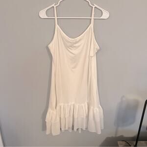 Lucky Love Sleeveless Long Length Tunic Top Size XXL White w/ Ruffle Tier Hem